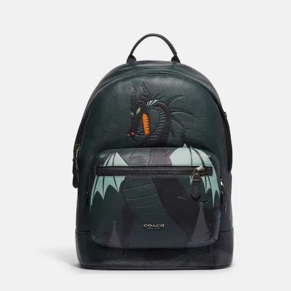 NWT Disney X Coach West Backpack Leather Villain Maleficent Dragon Graphic Bag - Picture 2 of 14